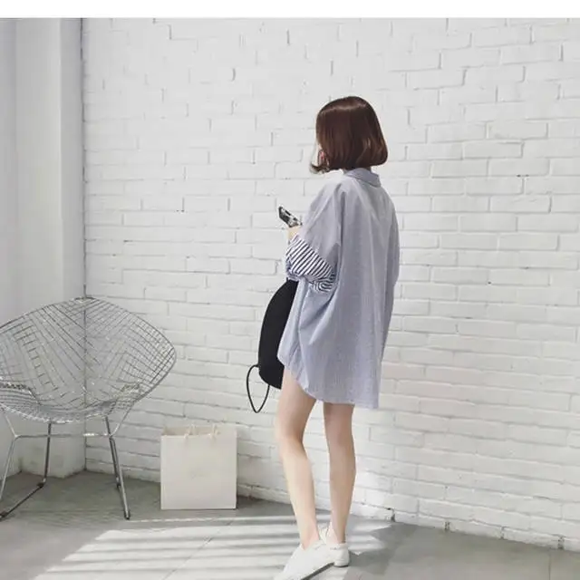 Новые весенне-летние блузы в полоску стиле преппи женские свободные модные