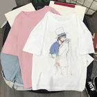 Забавная кавайная японская мода винтажный мультфильм Детектив Конан аниме шикарная элегантная женская блузка рубашка Летняя Повседневная Уличная одежда