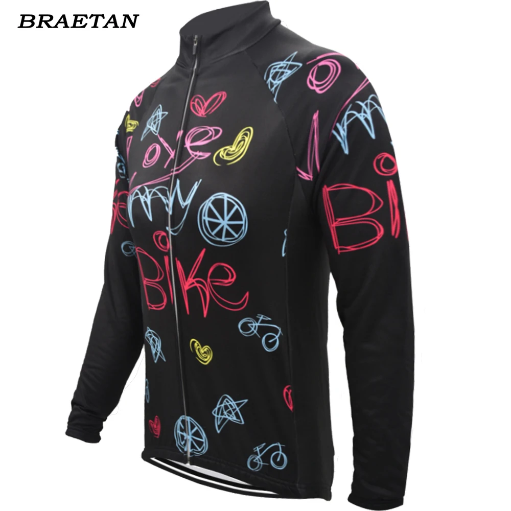 women cycling jersey winter fleece long sleeve love my bike road clothing bicycle clothes | Спорт и развлечения