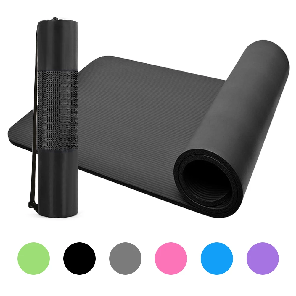 Коврик для йоги толщиной 10 мм нескользящий мат упражнений с ремешком переноски и