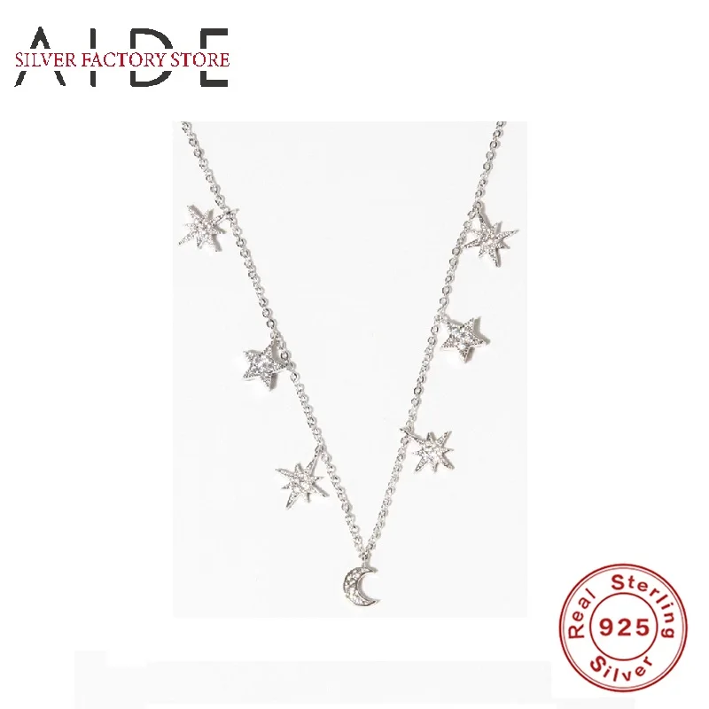 

AIDE 925 Sterling Silver Jewelry Korean INS Star Moon Clavicle Chain Choker Necklaces For Woman Girl Gift Collare bijoux femme