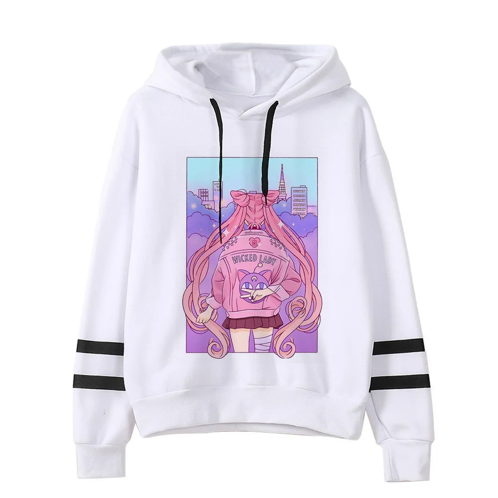 Сейлор свитшот с Луной кошкой Харадзюку корейский стиль ulzzang kawaii 90s мультфильм одежда пуловеры негабаритных с капюшоном уличная