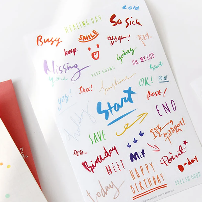 8 шт./компл. креативные прозрачные ПВХ черные и цветные наклейки английский