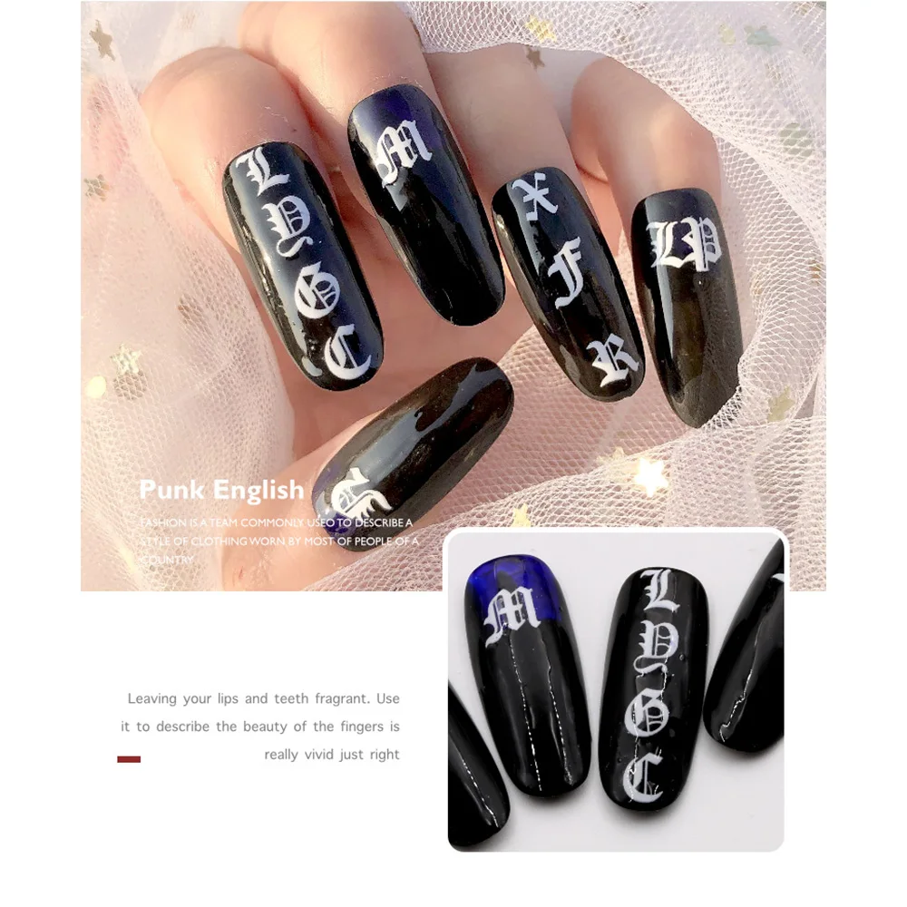 2020 модные наклейки в стиле панк с розовыми золотыми буквами для ногтевого