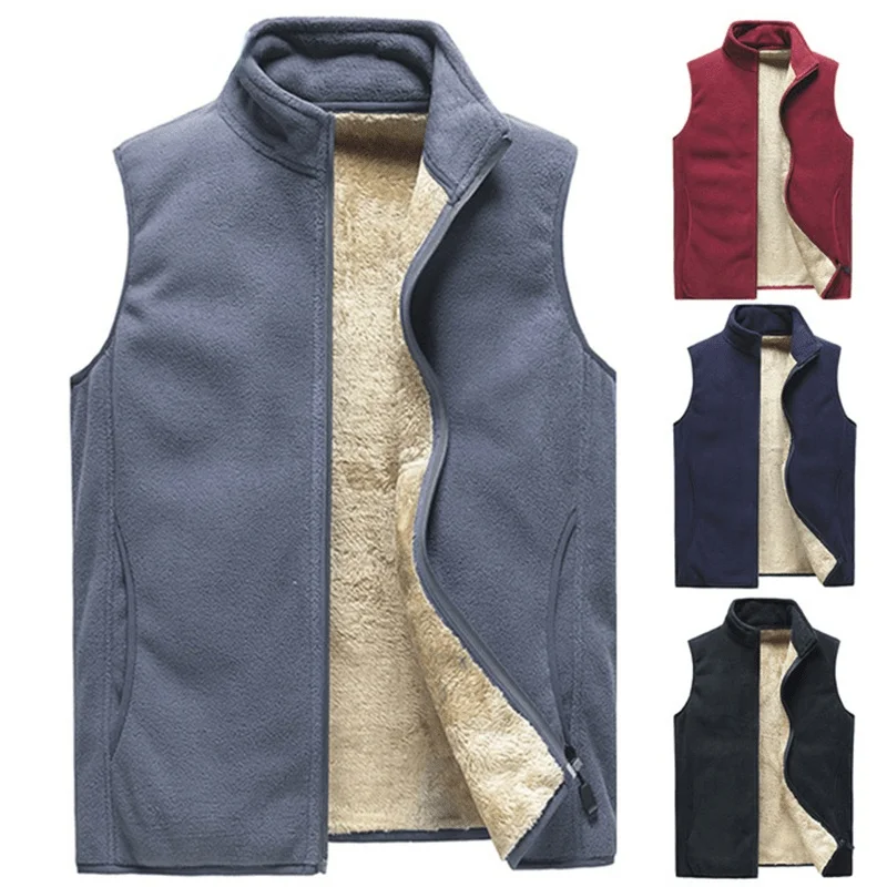 

2021Autumn Winter Men's Plus Velvet Vest Coat Solid Color Lamb Fleece Waistcoat Large Size Thick Warm Soft Fashion Vest Male