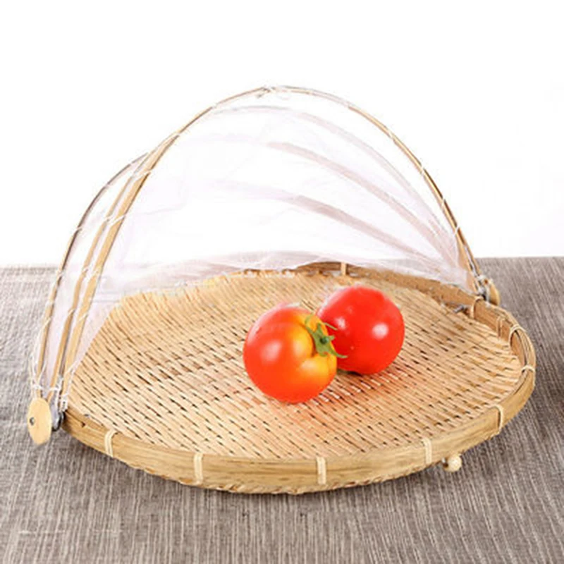 

Hand-WovenFood Serving Tent BasketTray Bread Storage Basket PicnicMesh Net Cover