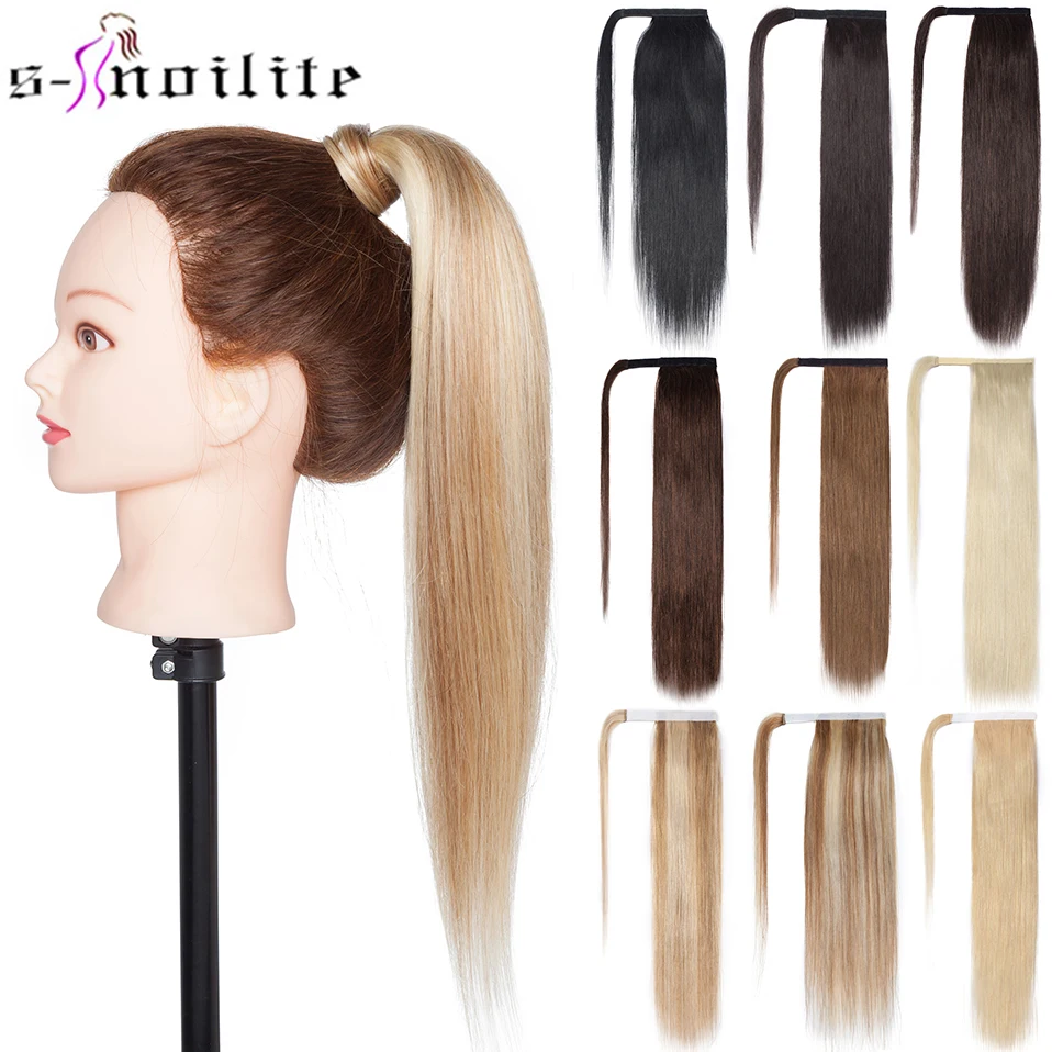 S-noilite Ponytail Straight 14 18 22 Inch Real Natural Black Blonde Wrap Around Women Hairpiece Clip in Human Hair Extensions