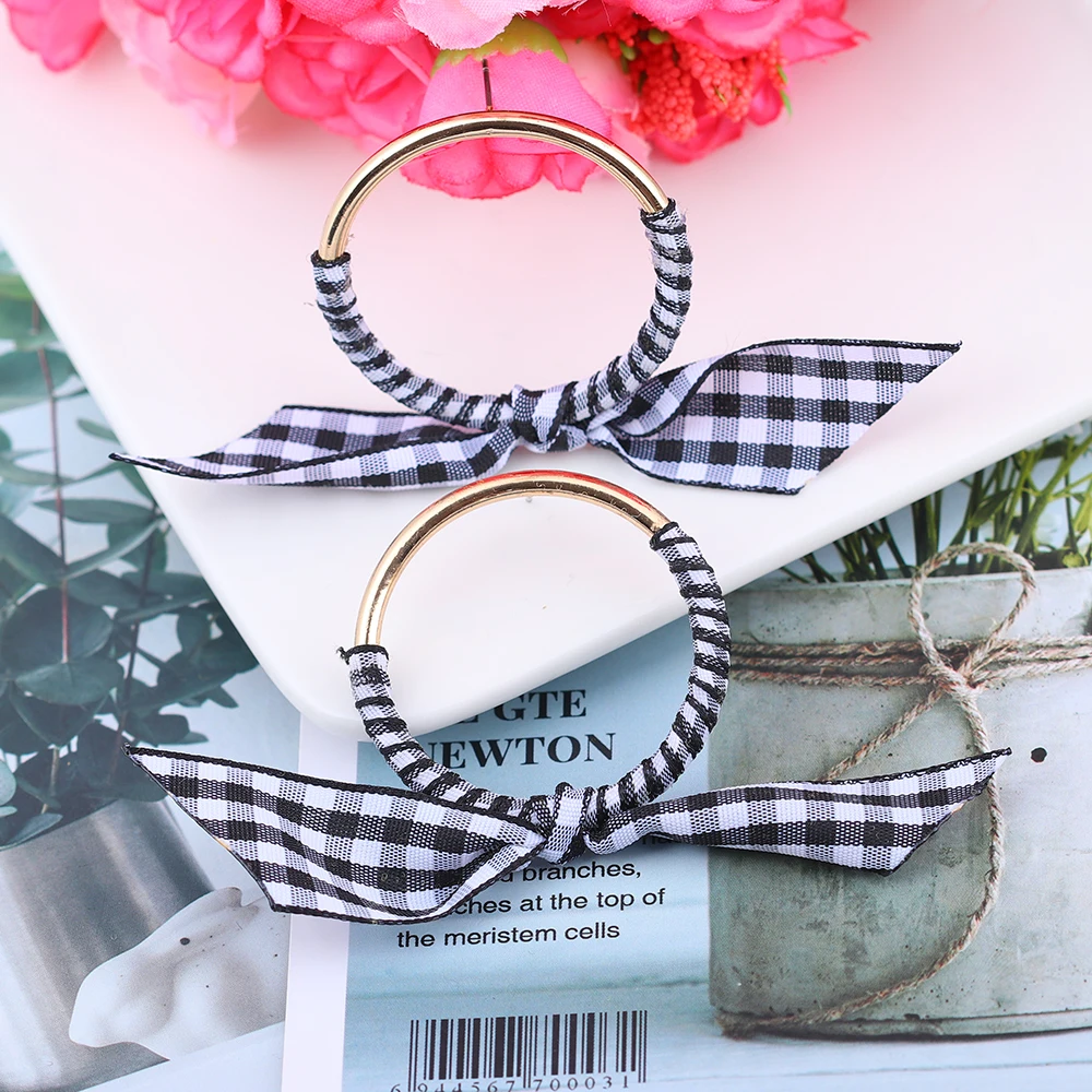 Модные тканевые серьги с бантом для женщин эффектная красочная полосатая