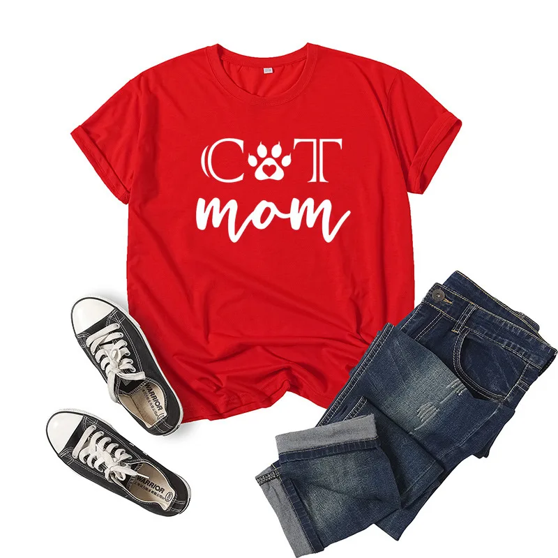 

Cat Mom Letter Print Women T Shirt Short Sleeve O Neck Loose Women Tshirt Ladies Tee Shirt Tops Clothes Camisetas Mujer