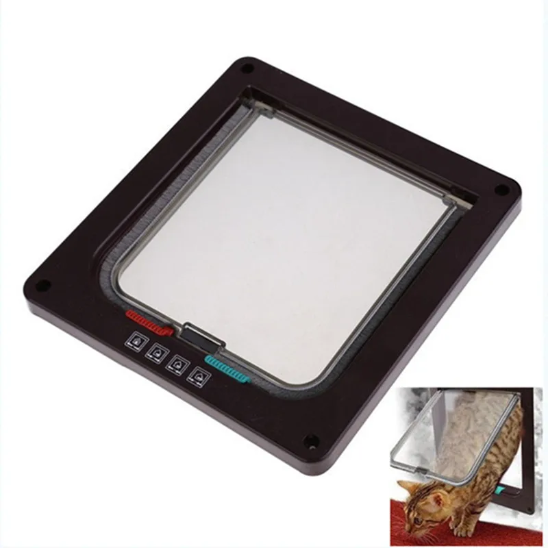 

Dog Cat Flap Door with 4 Way Lock Pet Cat Gate Security Flap Door For Animals Plastic Small Dog Gate Cat Flap Pet Door Gate