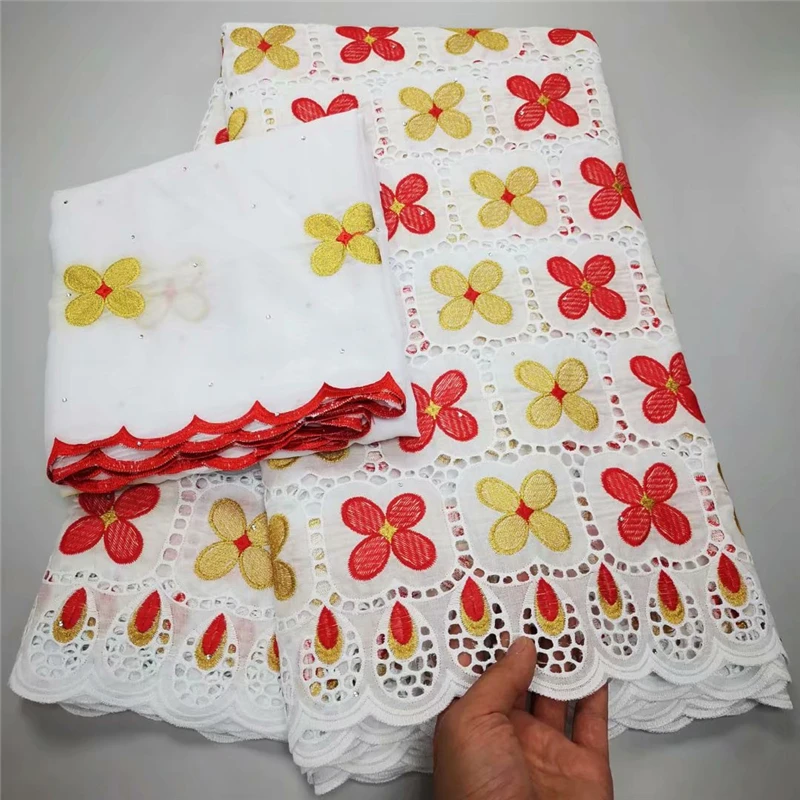 

5+2yards african lace fabric high quality lace for women dress cotton Swiss Lace fabric with tulle blouse