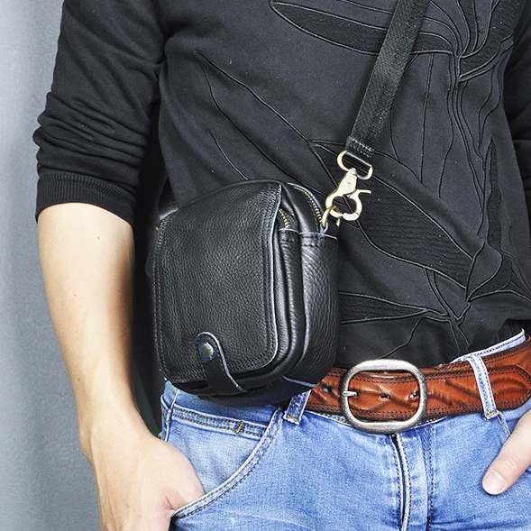 Модная качественная кожаная черная маленькая сумка забавная поясная для