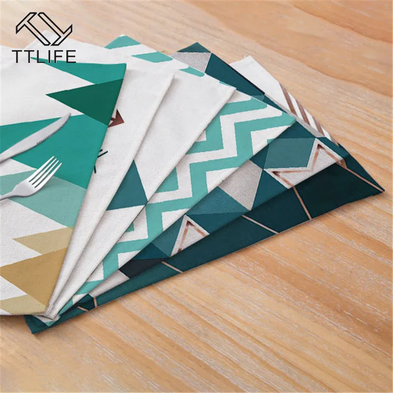 Нескользящие коврики TTLIFE с зеленым узором столовые приборы из хлопка и льна для