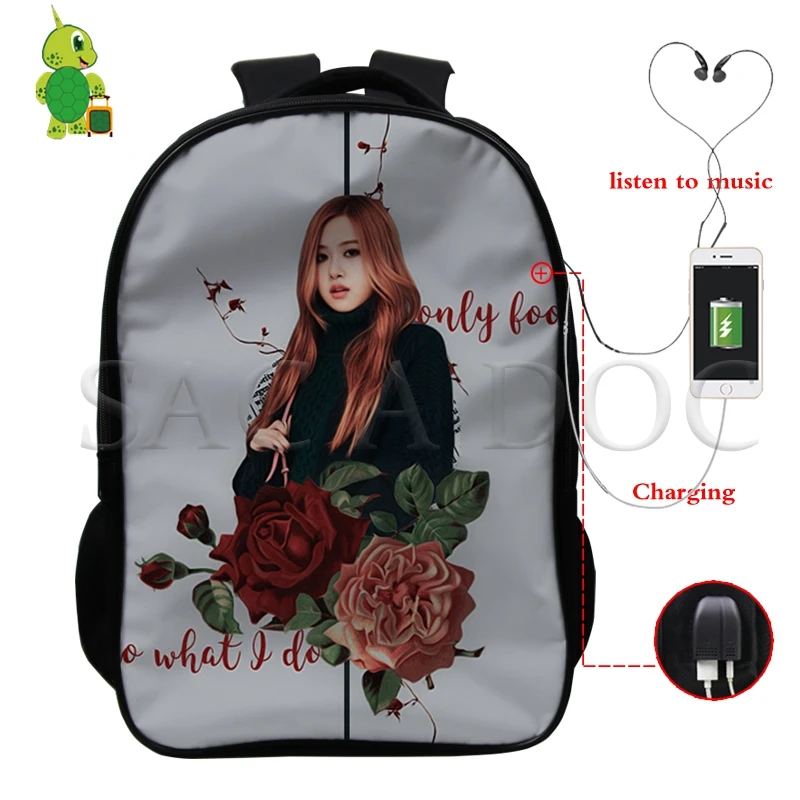 Рюкзак Mochila Kpop, черный, розовый, USB зарядка, рюкзак Kill This Love Rose/Lisa, женский, мужской, многофункциональный, школьный рюкзак, дорожные сумки - Цвет: 7