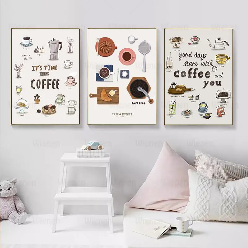 

Lovely Cake Coffee Dessert Posters and Prints Nordic Canvas Painting On The Wall Art Pictures Bakery Kitchen Coffee Shop Decor