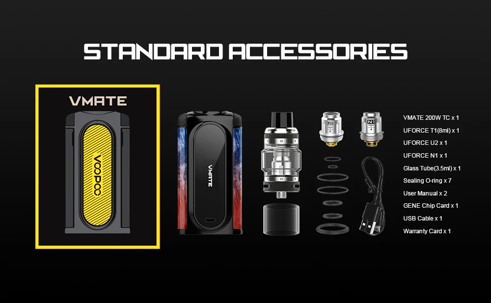 VOOPOO Vmate Vape Комплект 200 Вт мод коробка сигарета электронная вейпер моды 8 мл Uforce T1 танк распылитель без 18650 батарея электронные сигареты испаритель