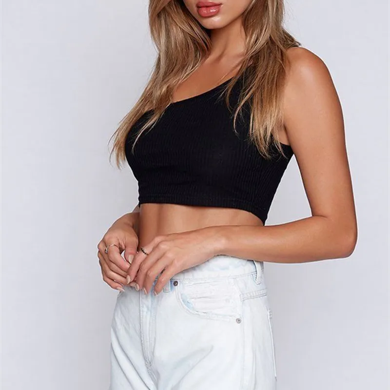 Женский укороченный топ на одно плечо без рукавов | Женская одежда
