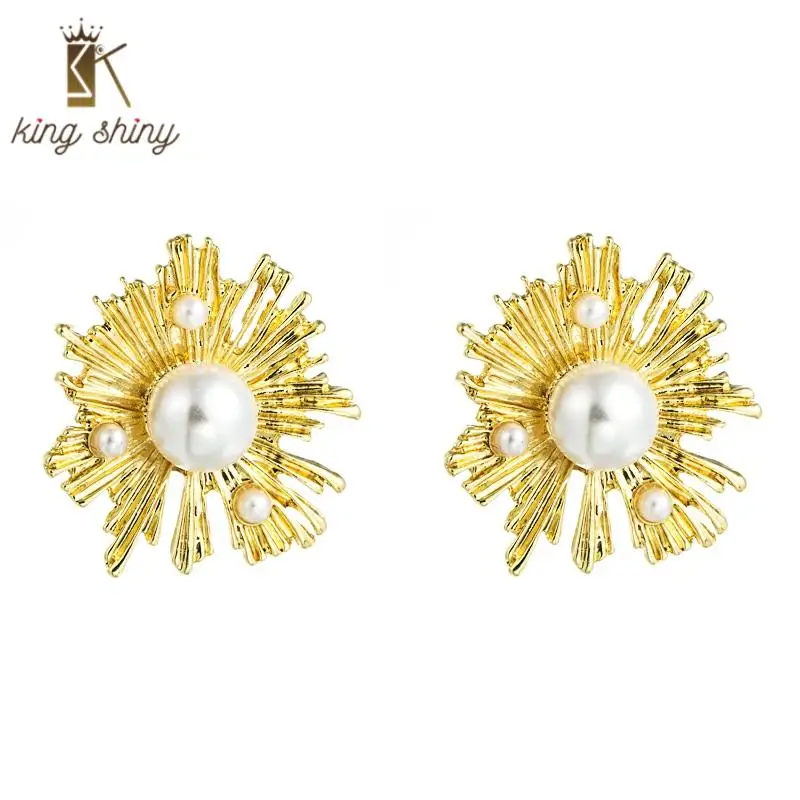 

2020 Za Brand Metal Gold Color Statement Stud Earrings for Woman Geometric Flower Simulated Pearl Woman Banquet Stud Earrings