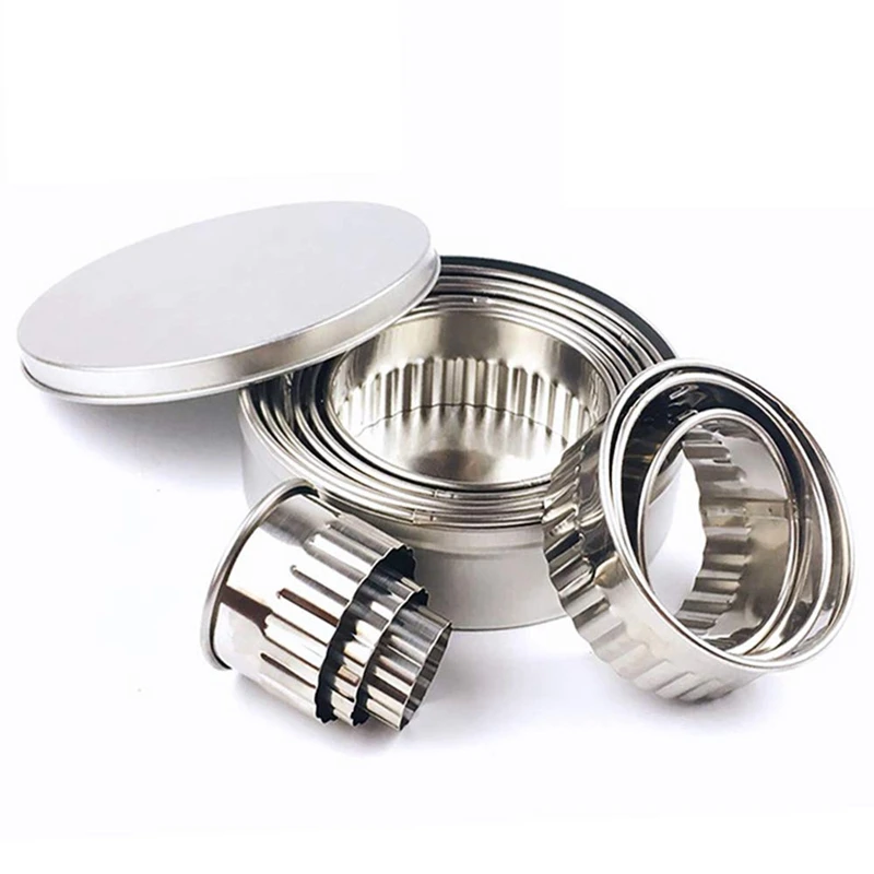 Stainless Steel Fluted Edge Round Cookie Biscuit Cutter Set 12 Pieces Graduated Ring Sizes | Дом и сад