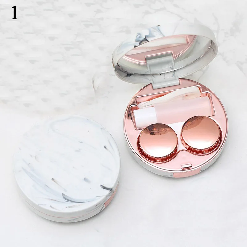 

Unisex Mirror Contact Lens Case Eyes Care Kit Holder Container Simple Marble Lenses Box Travel Glasses Round Lens Case