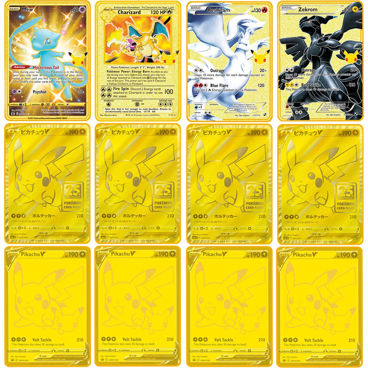 Пикачу 25-е специальное издание карты Pokemon V металлическая Charizard Zekrom Reshiram боевые