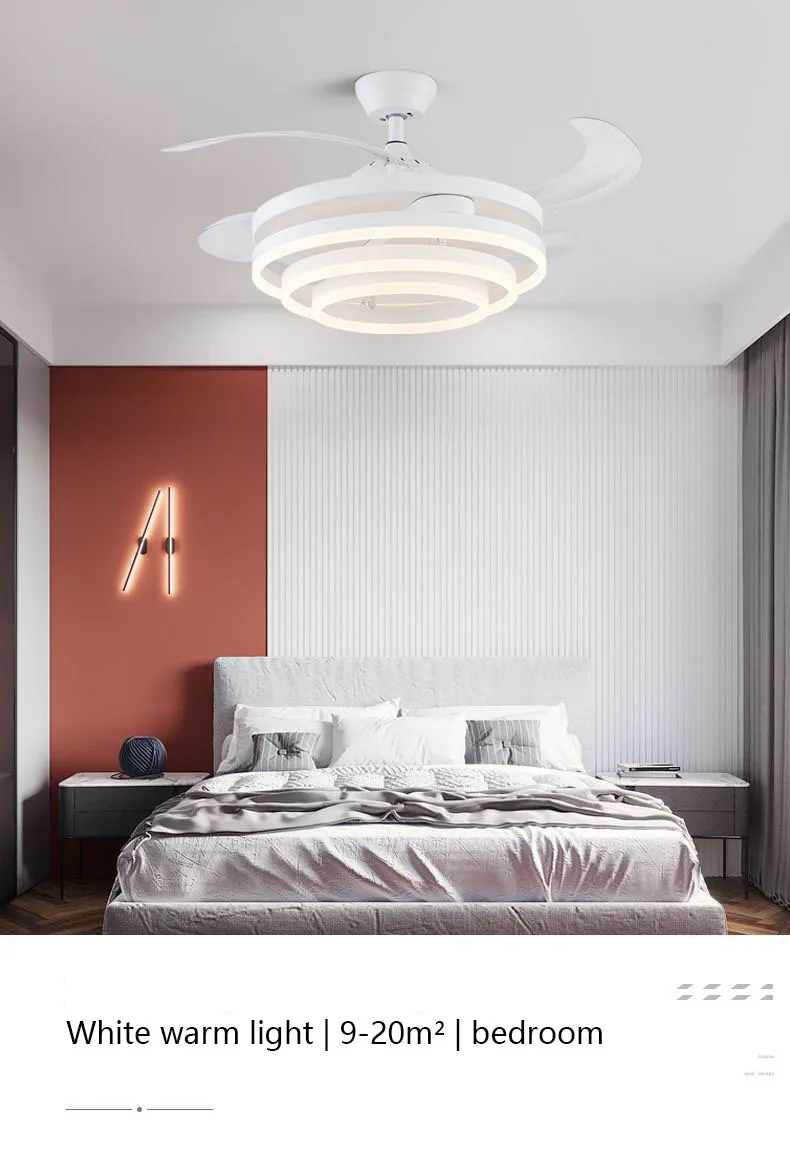 Потолочный вентилятор бесшумный 42 см 4 реверсивных лопасти светодиодный 3 цвета с