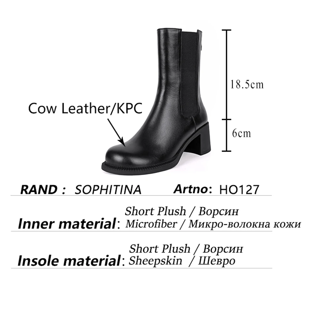 SOPHITINA Chelsea Women Boots Daily Genuine Leather Handmade Sewing Mid-Calf Boots Spring/Autumn New Slip-On Shoes Female HO127