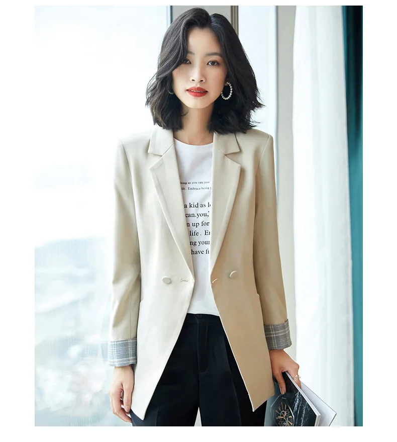 

Black suit women's double button polyester double breasted regular blazers coat long-sleeve notched collar