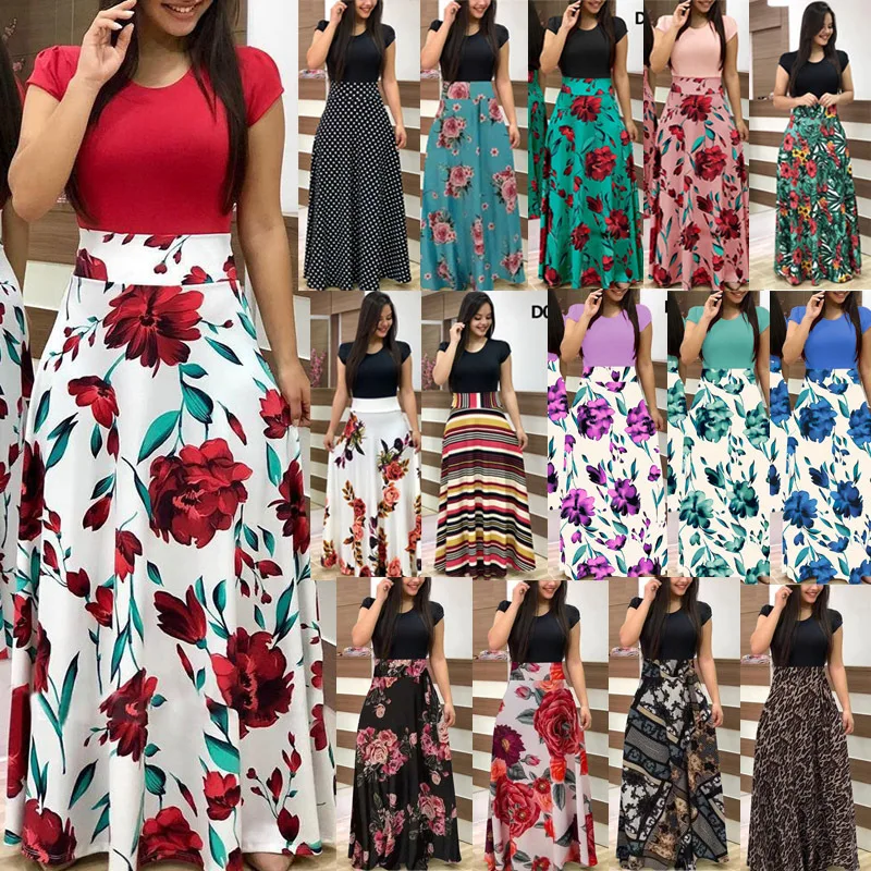 

Women's Summer Flower Print Long Banquet Dress Plus Size Party Dress Elegant Sexy Female Long Dress Large Size 4XL 5XL
