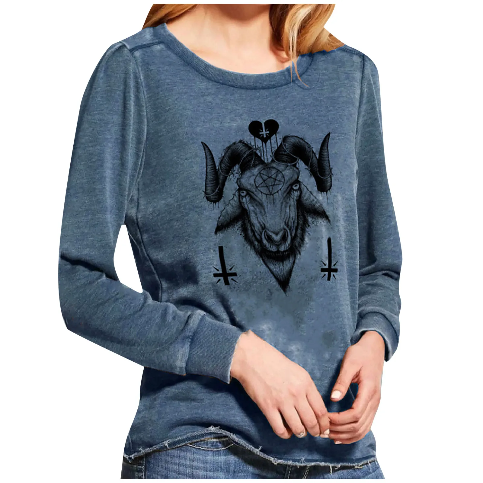 Women's Casual Sheep Head Printing Halloween O-Neck Long Sleeve Shirts Tops las mujeres sweetshirts 2021 new hot sale