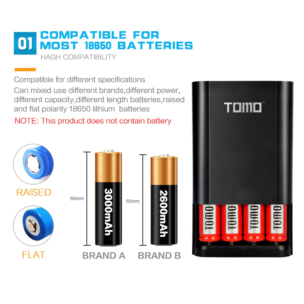 Портативное зарядное устройство TOMO M4 4*18650 Внешнее Зарядное USB с интеллектуальным