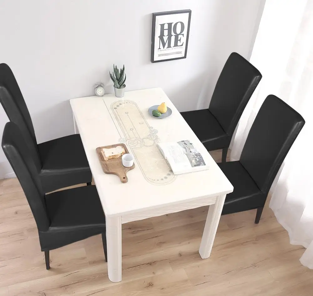 

Waterproof PU Leather Chair Cover Spandex Solid Color Elastic Stretch Modern Seat Chair Cover For Room Kitchen Seat Case D30