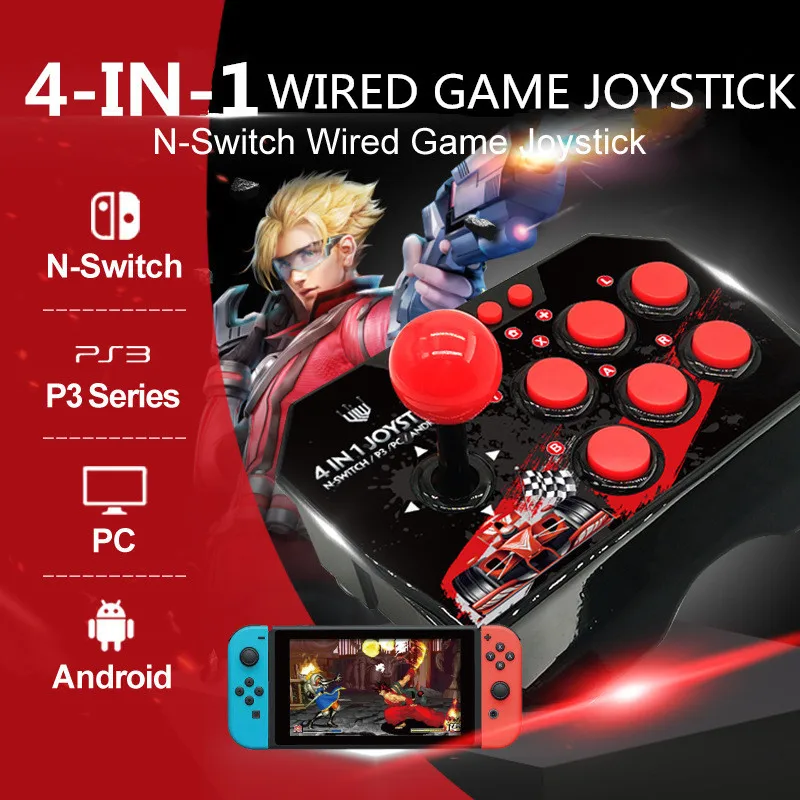 

4-in-1 Retro Arcade Station USB Wired Rocker Fighting Stick Game Joystick Controller for PS3/Switch NS/PC/Android Games Console