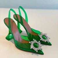 new season shoes begum crystal green pvc slingback pumps sparkling crystal brooch italy strap