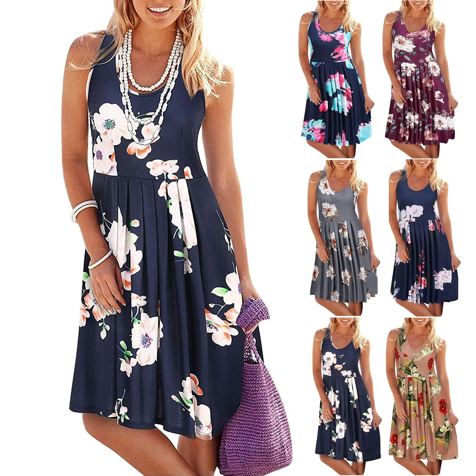 

Women's Casual Sleeveless Floral Mini Dress Summer Beach Halter Neck Dresses vestido de mujer summer dress платья для женщин