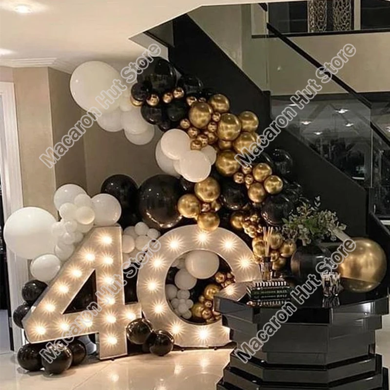 

134pcs White Wedding Party Background Baby Shower Birthday Supplies Celebration Gold Decoration Event Black Balloon Garland Kits