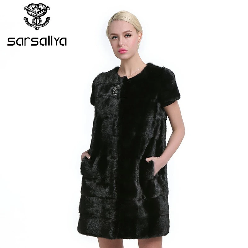 SARSALLYA 100% Настоящее Жилетка Норки Длинные Зимы Женщин Меховой Жилет Высокое
