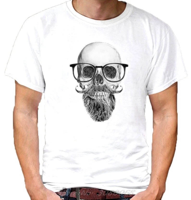 Scull крутая борода с очками хлопковая белая футболка коротким рукавом новая