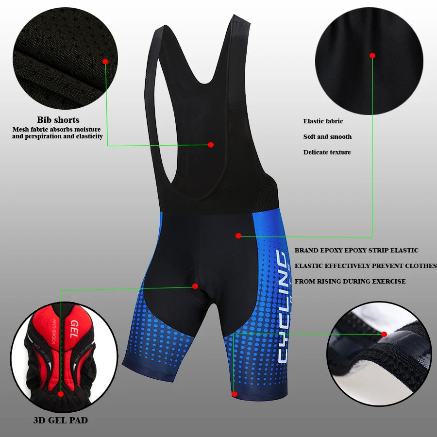 

Teleyi Bicycle Bib Shorts Men Outdoor Wear MTB Bike Cycling 3D Gel Padded Riding Bib Shorts Cycling Bib Shorts
