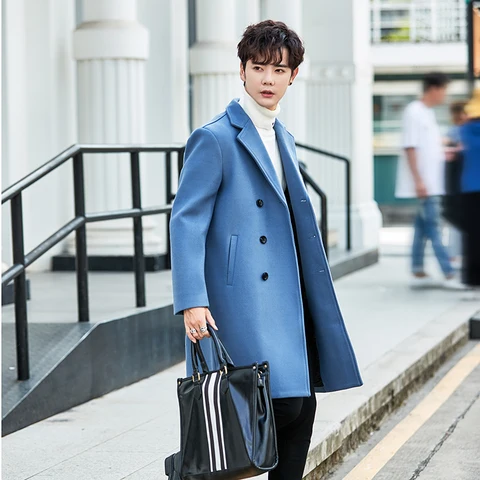 Новинка Осень-зима 2023 мужское длинное пальто двубортное Трендовое красивое британское шерстяное пальто в Корейском стиле