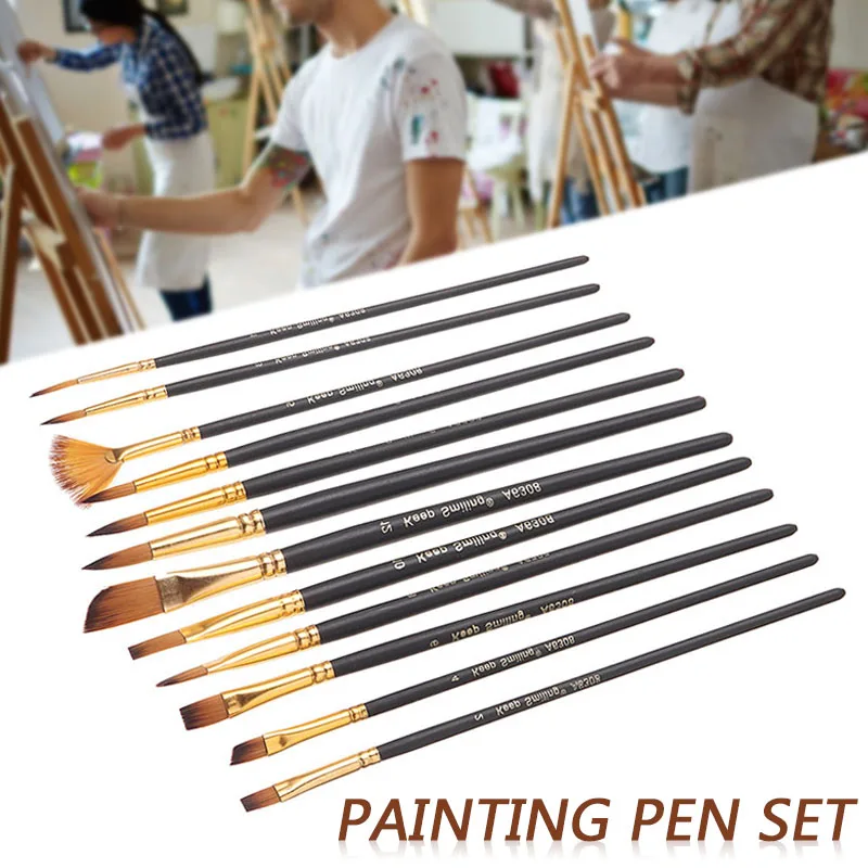 12 шт./компл. нейлоновые художники мягкий набор кистей для рисования маслом гуашь