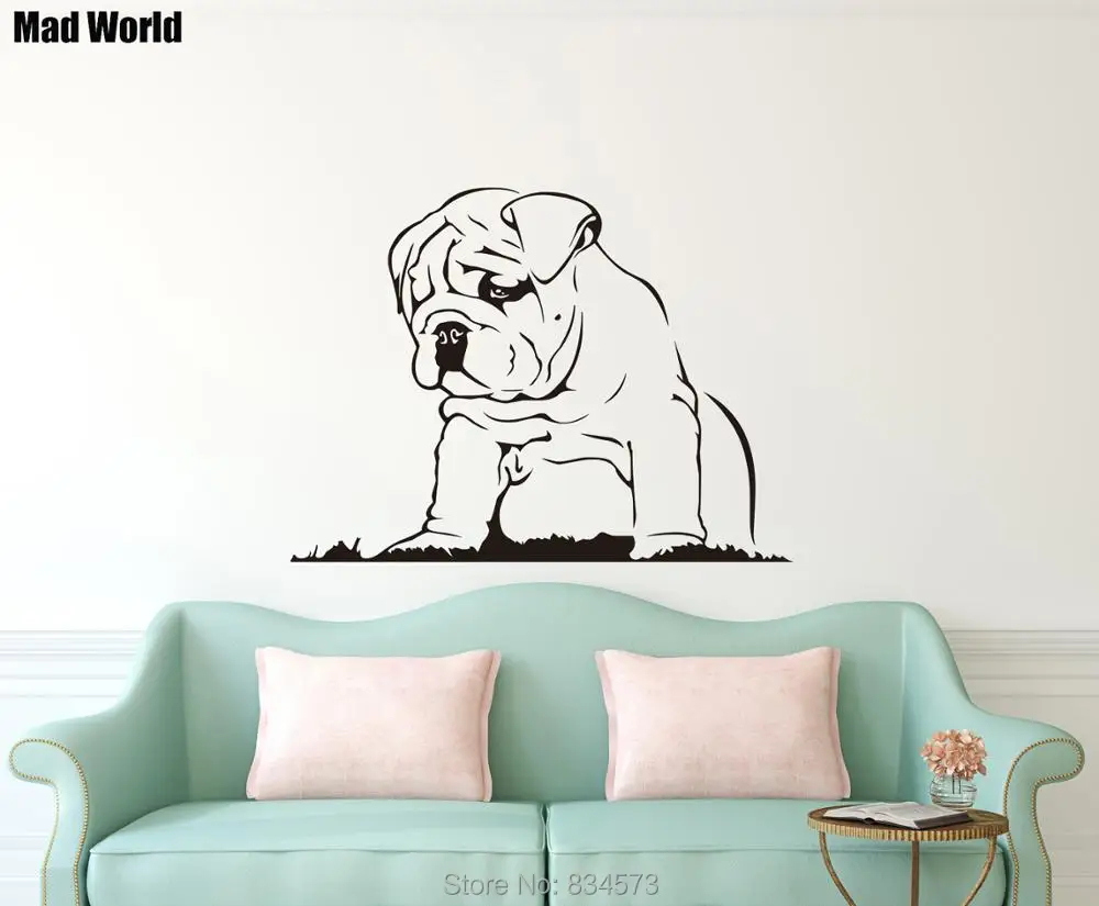 Безумный мир-бульдог щенков собак Животные СИЛУЭТ Wall Art Наклейки на стены дома DIY