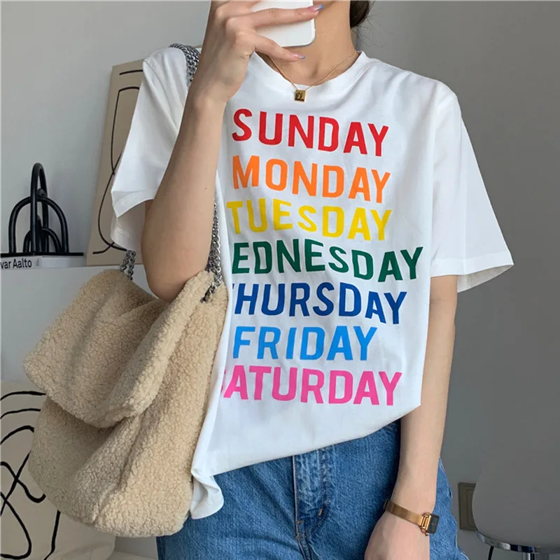 

Женская футболка с коротким рукавом, Повседневная Свободная Универсальная футболка большого размера с буквенным принтом