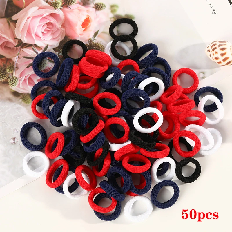 BlackWhiteRed-50pcs 30 шт./50 шт., бесшовная Детская резинка для волос для девочек, эластичная резинка для волос, резинка для головы, держатель для волос, аксессуары для волос для детей - Окраска металла: BlackWhiteRed-50pcs