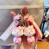 cute fortune cat 3d keychain strap pvc sakura baby key chains for men women bag backpack car pendant keyring gifts accessories