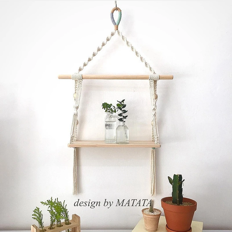 

Настенная подвесная полка AAAK -Boho Macrame, тканый деревянный Органайзер с кисточками, полки, настенная вешалка, полка для растений, гобелен, дома...