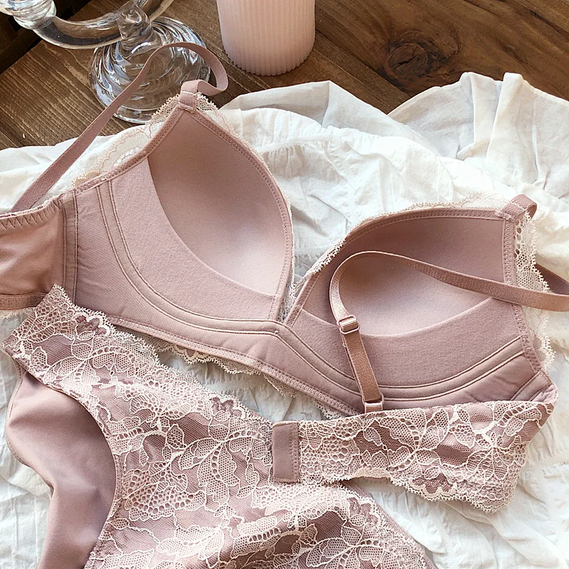 underwear sets sale French Underwear Sexy Lace Bra Set Women's Rimless Girl Super Light Triangle Cup Push up Bralette And Panties Sleepwear Sets sexy bra and panty