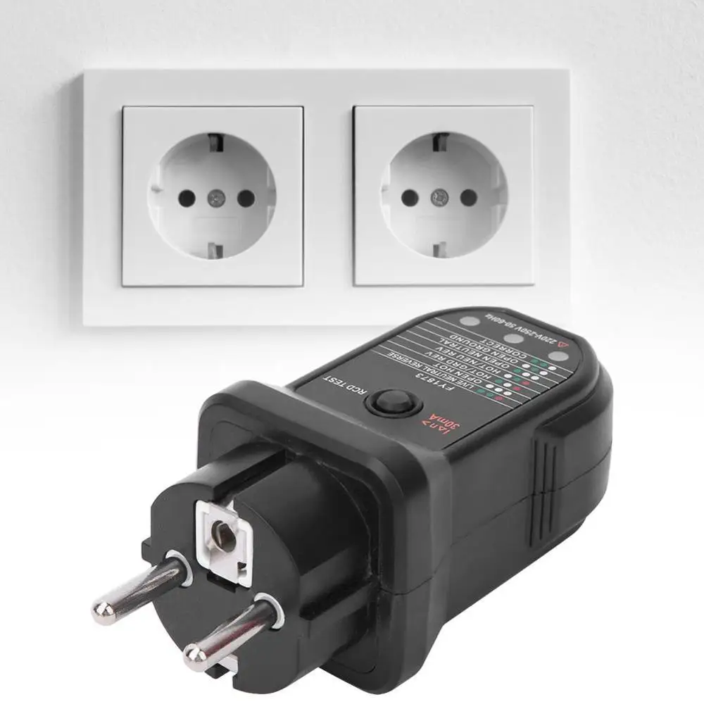 

Socket Tester Circuit Polarity Detector EU Plug Outlet Detector Safety Electric Leakage Test Breaker Finder