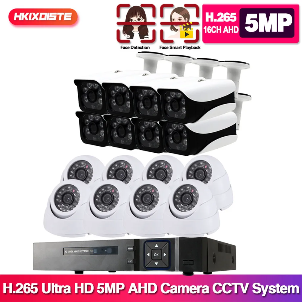 

Home DVR NVR CCTV Monitoring Security Camera System Kit 16ch AHD DVR Video Surveillance Cameras System Ultra HD 5MP Camera Kit