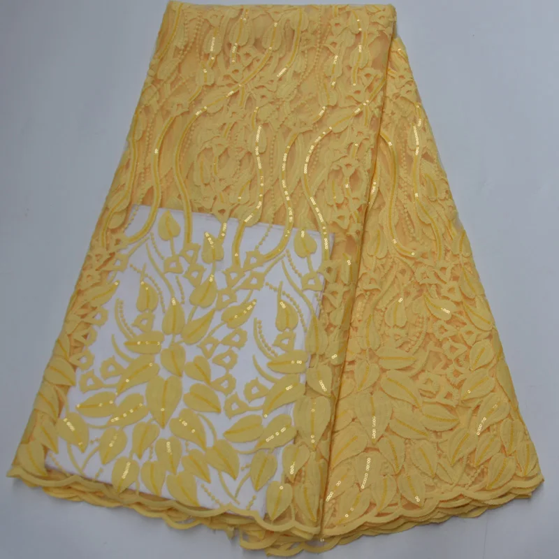 

(5 ярдов/шт) высокое качество желтый Африканский чистая кружевная мягкая французская кружевная ткань с замечательной вышивкой и блестками д...